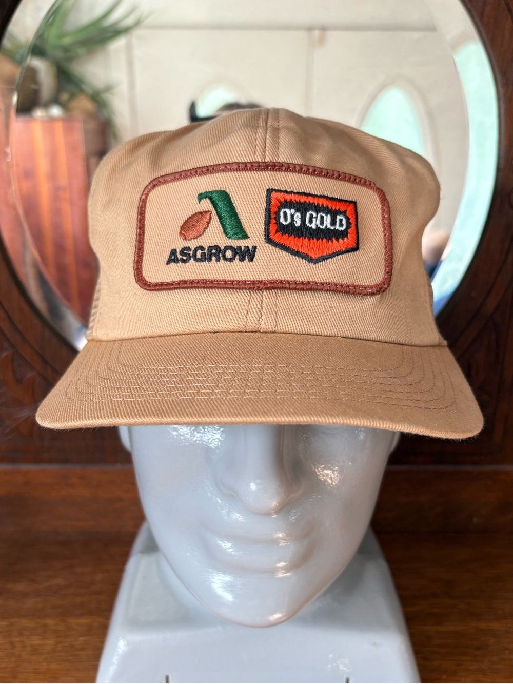 Asgrow O's Gold Patch Tan SnapBack Trucker Baseball Cap